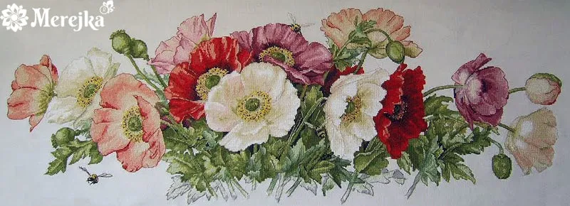 Merejka Poppies borduurpakket 80x30 cm wit