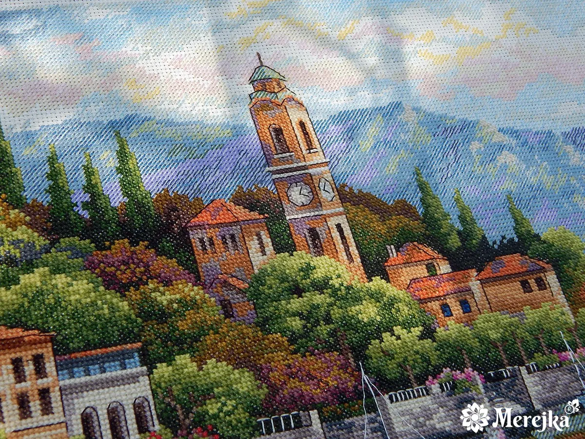 Merejka Lago di Como borduurpakket 41x30 ecru 40 kleuren