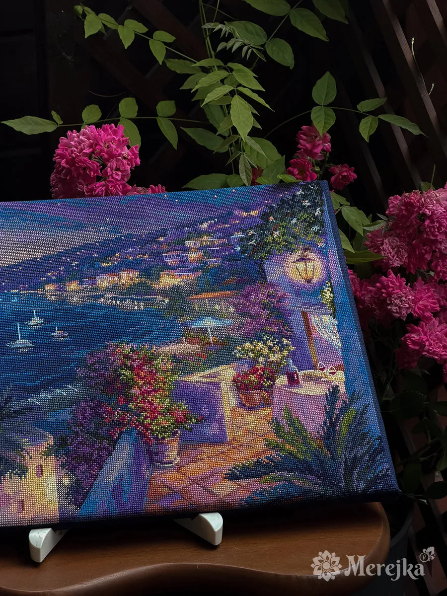 Merejka Côte d’Azur borduurpakket blauw 30x40 cm