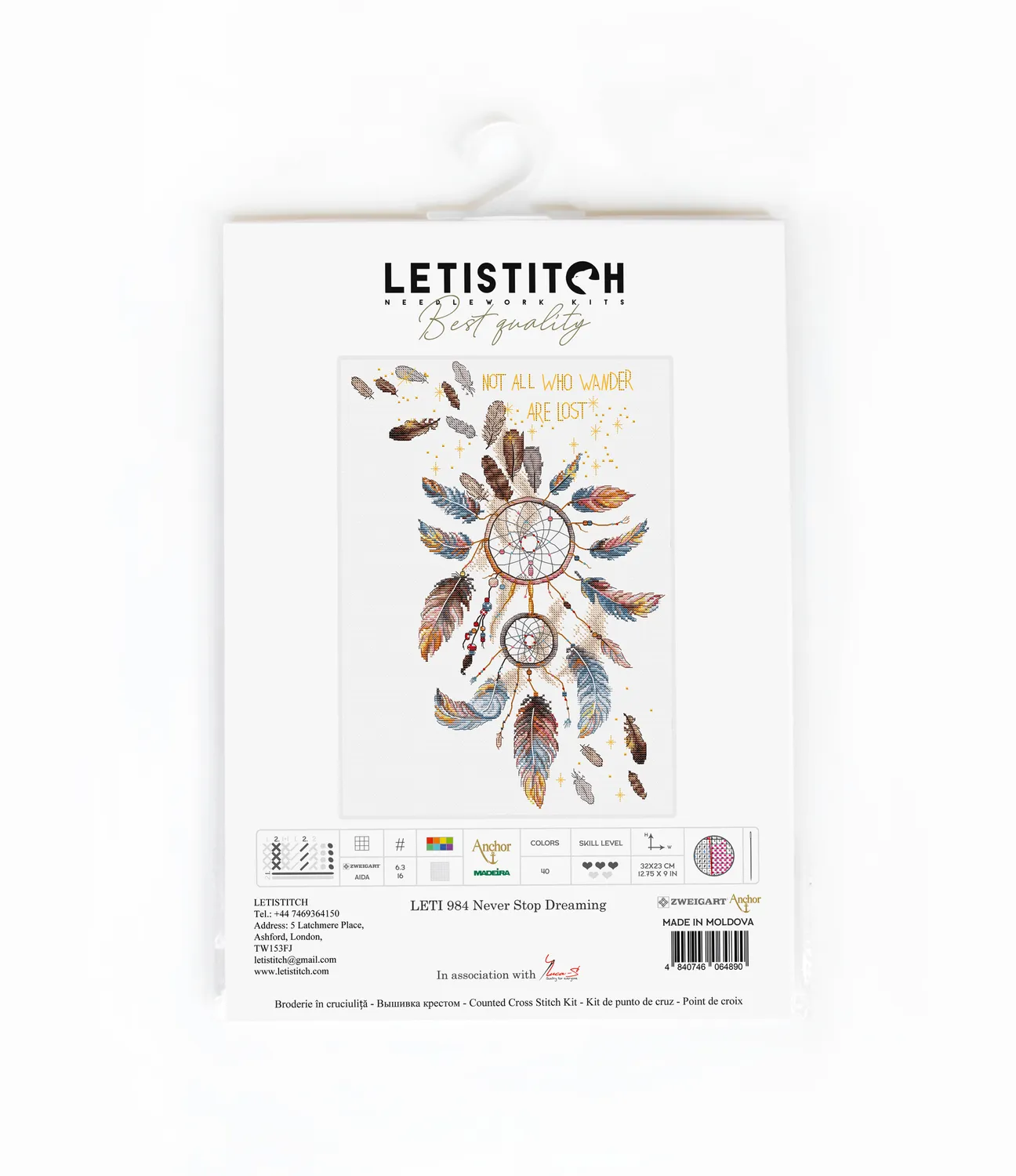 Leti Stitch 984 Never Stop Dreaming borduurpakket 32x23cm Aida