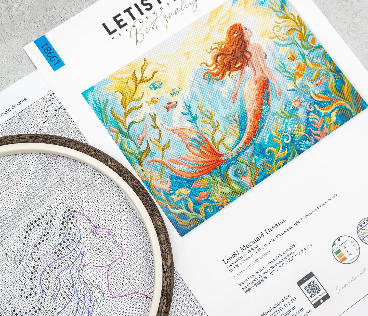 Leti Stitch L9981 Mermaid Dreams borduurpakket 36x27 cm fantasy