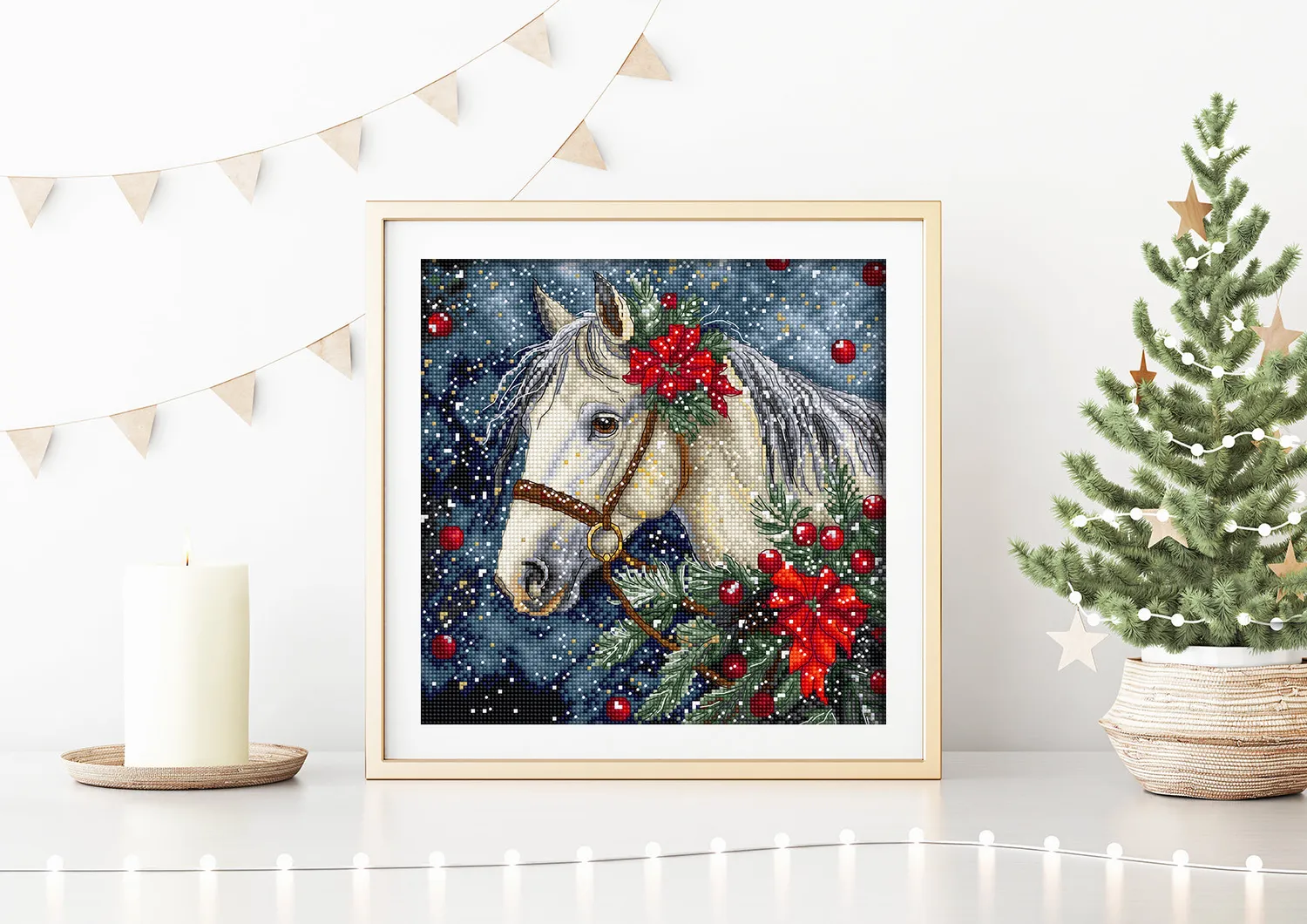 Leti Stitch L9955 Winter Horse borduurpakket 20x20 cm Aida