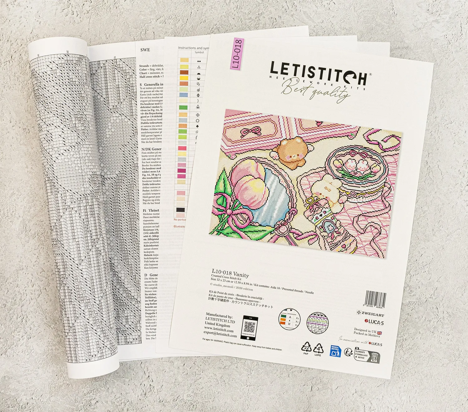 Leti Stitch L10-018 Vanity kruissteekpakket Aida 16 count 32x23 cm