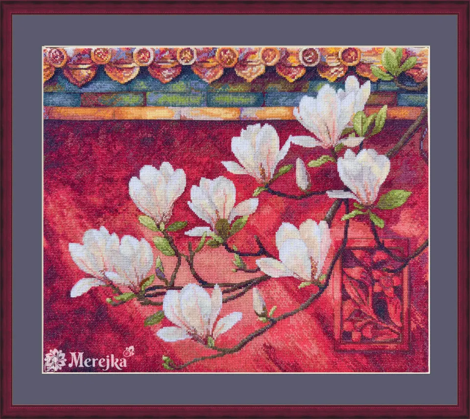 Merejka Magnolia borduurpakket Aida 16 ecru 43 kleuren