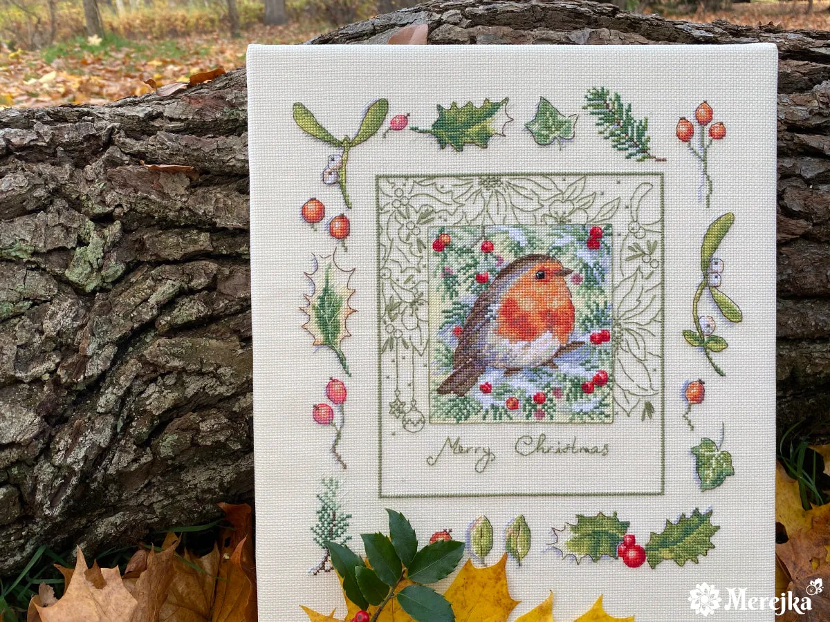 Merejka The Christmas Robin borduurpakket ecru 26x27,5 cm