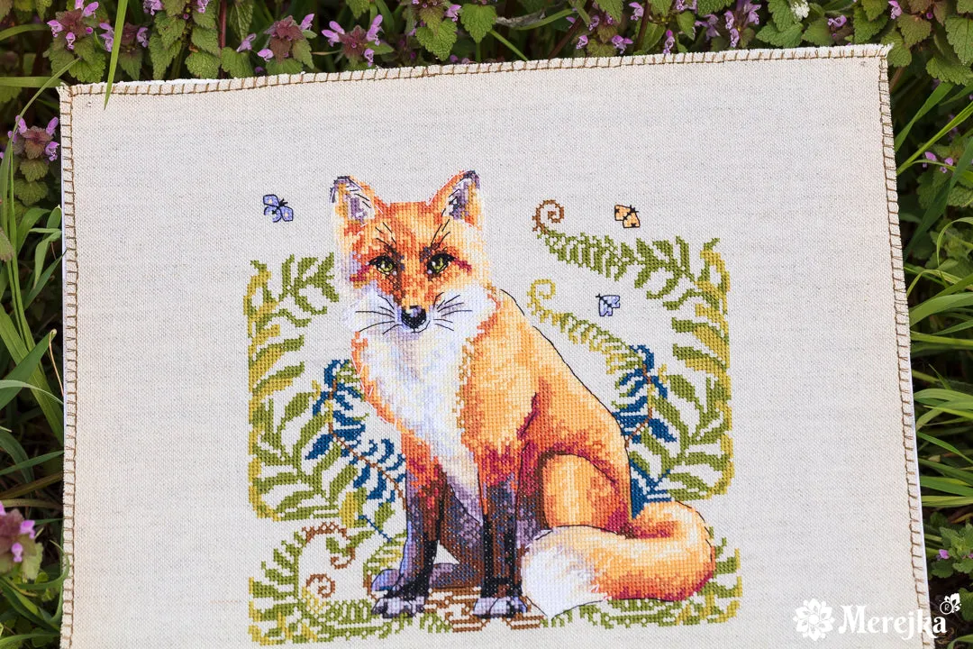 Merejka The Fox borduurpakket 20x20 cm rustico-aida