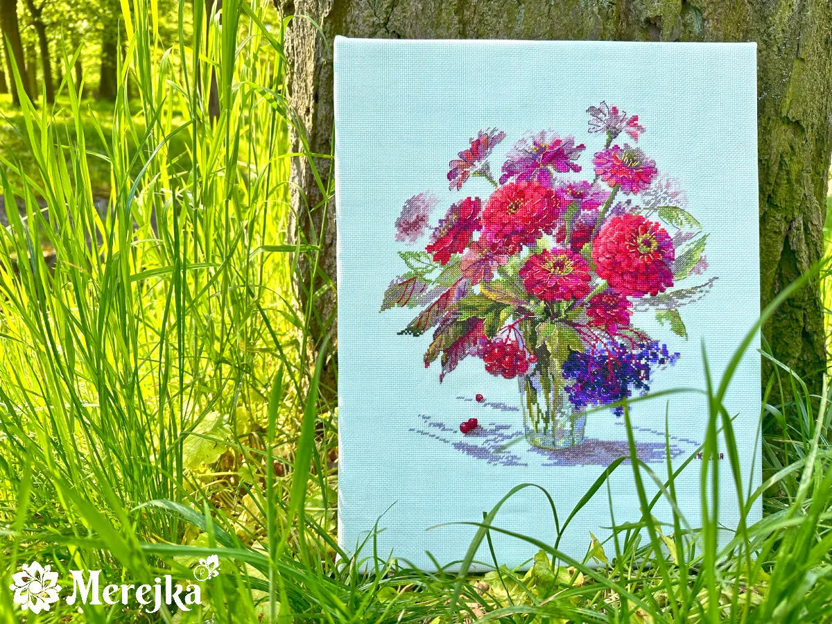 Merejka September Colour borduurpakket Aida 16 ijsblauw