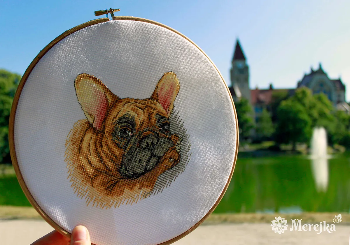 Merejka French Bulldog borduurpakket wit 15x15 cm