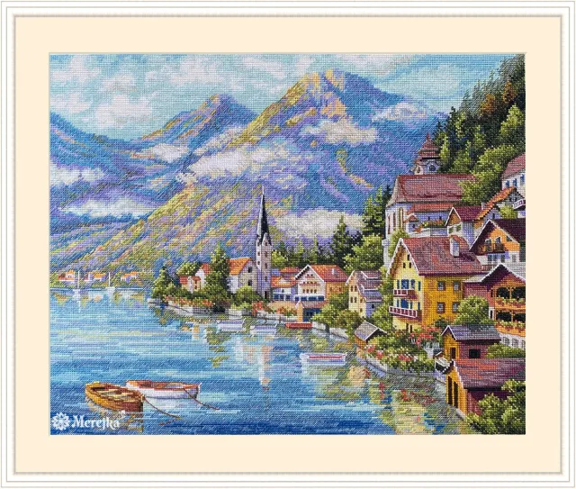 Merejka Alpine Village borduurpakket ecru 39,5x32 cm DMC