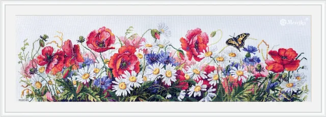 Merejka Field Beauties borduurpakket ijsblauw 21x73 cm