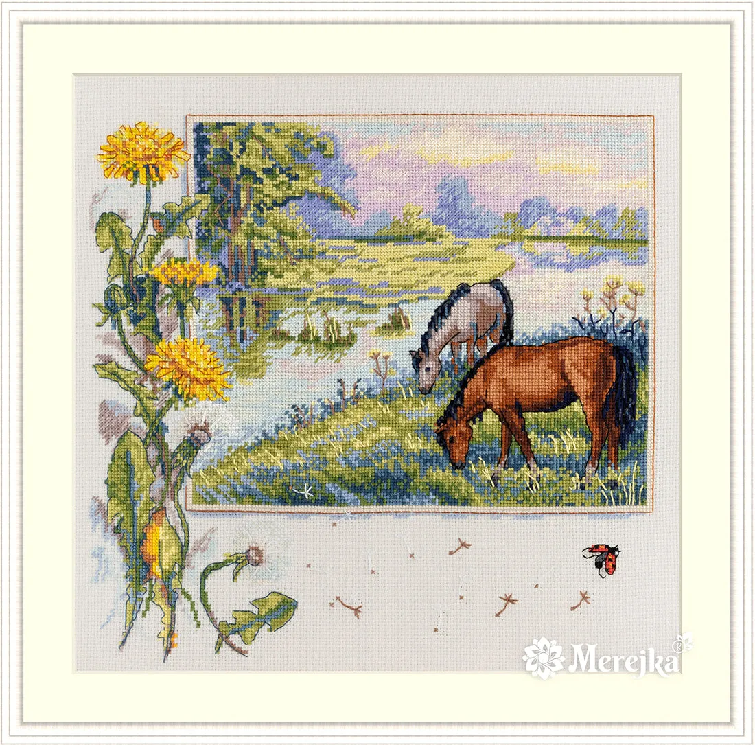 Merejka Horses borduurpakket 30x30 cm ecru aida