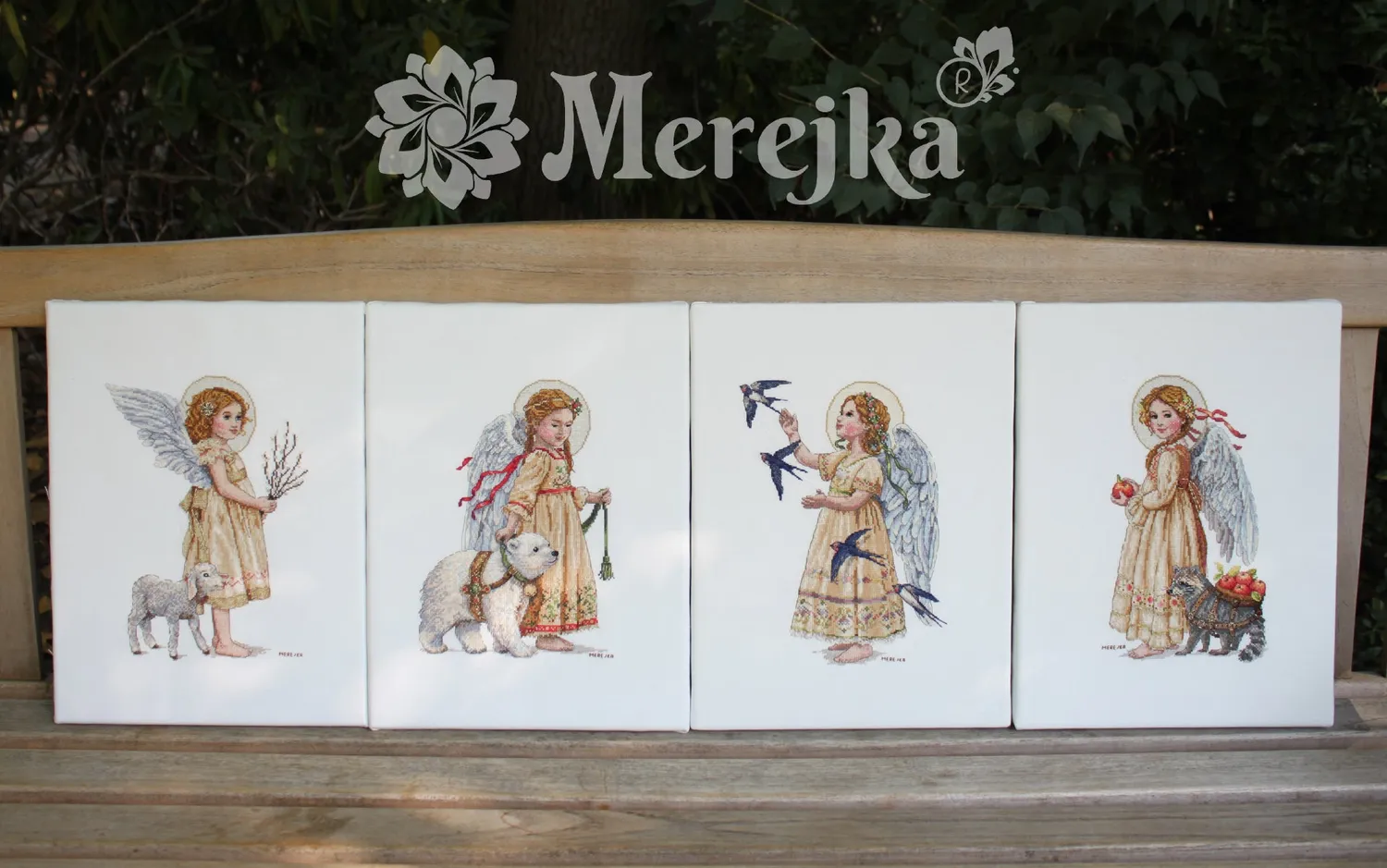 Merejka Summer Vibes borduurpakket Aida 16 wit vogel meisje