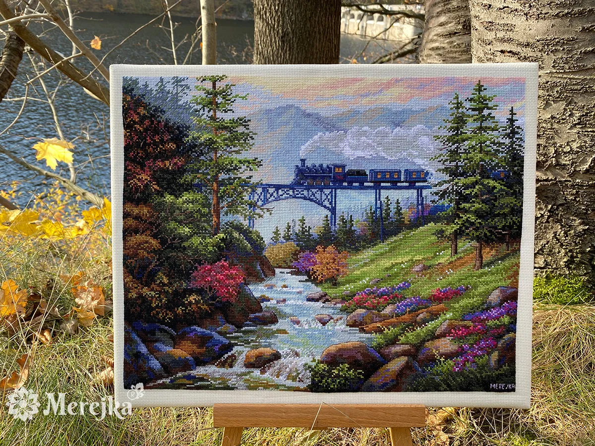 Merejka Mountain Railway borduurpakket 38,5x31 cm ecru