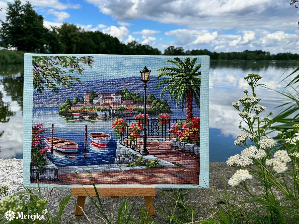 Merejka Lago del Porto borduurpakket Aida 16 ijsblauw 42 kleuren
