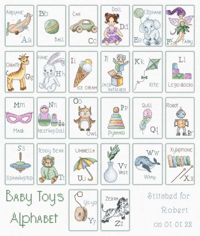 Leti Stitch L8063 Baby Toys Alphabet borduurpakket 38x33 cm