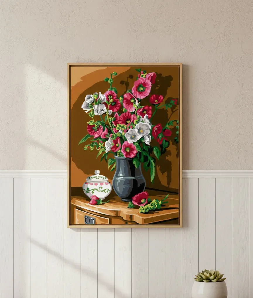 SEG Floral Bouquet Black Vase 45x60 borduurcanvas bloemen