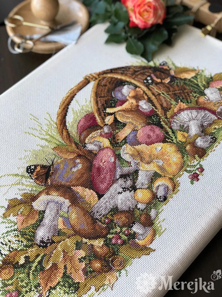 Merejka Mushrooms borduurpakket 40x23 cm ecru