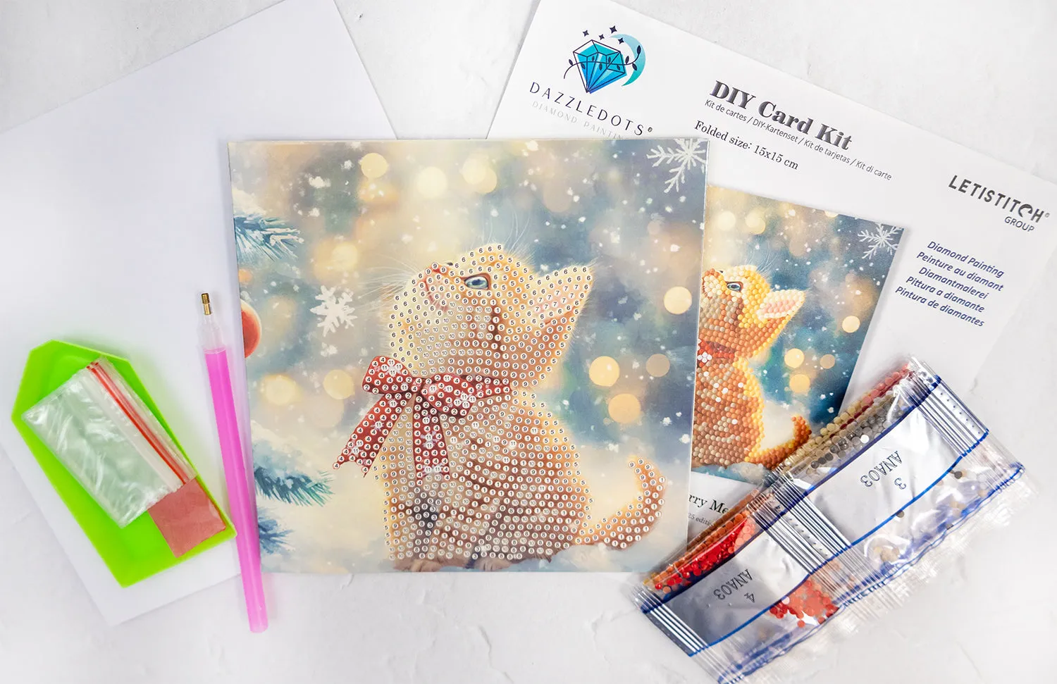 Leti Stitch Merry Meow diamond painting kaart 15x15 cm kat