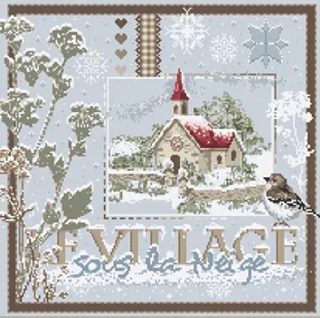 Madame la Fée Le Village sous la Neige borduurpakket linnen blauw