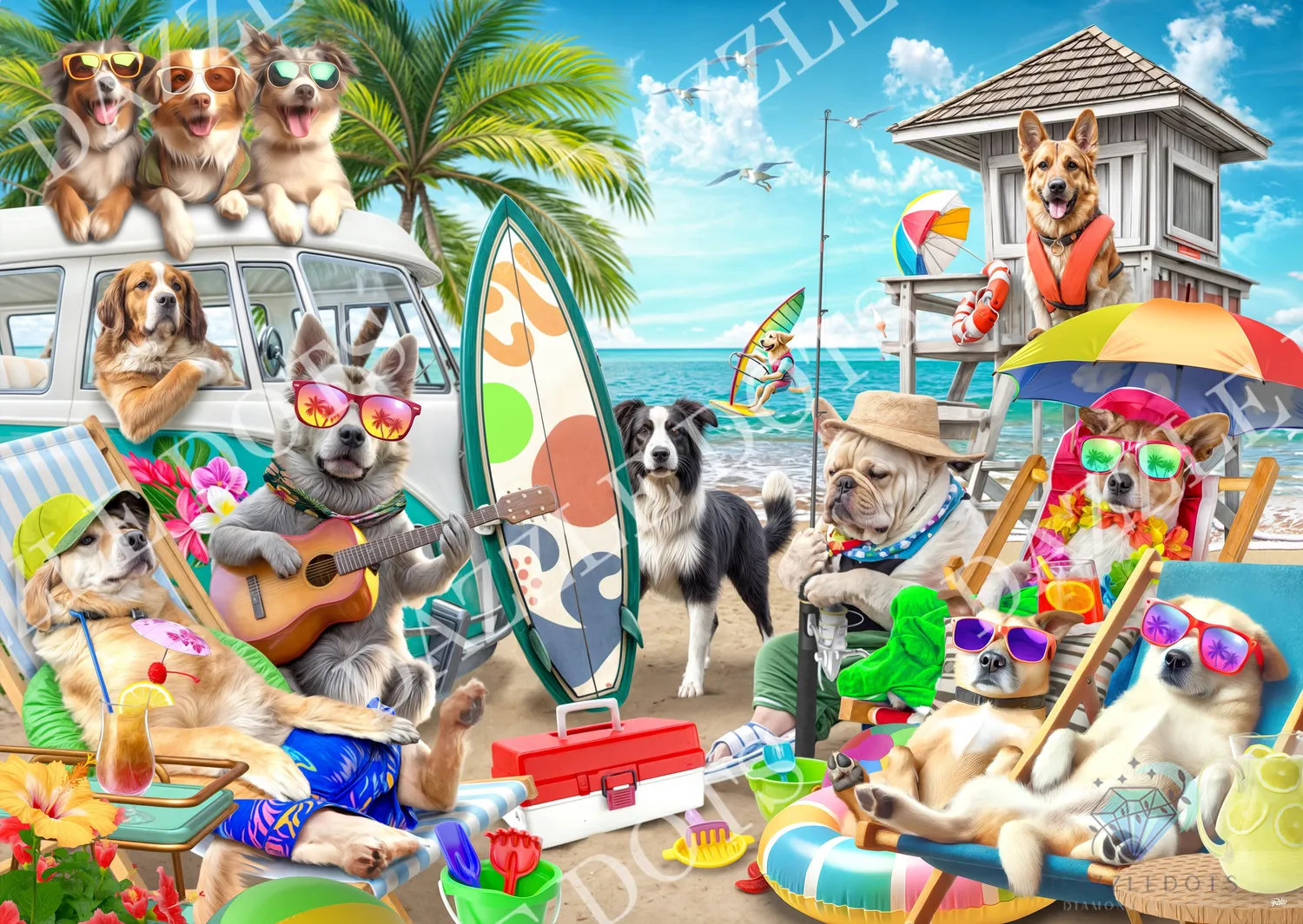 Leti Stitch Dazzle Dots LDS-7039 Dogs and Cats Beach diamond painting vierkant