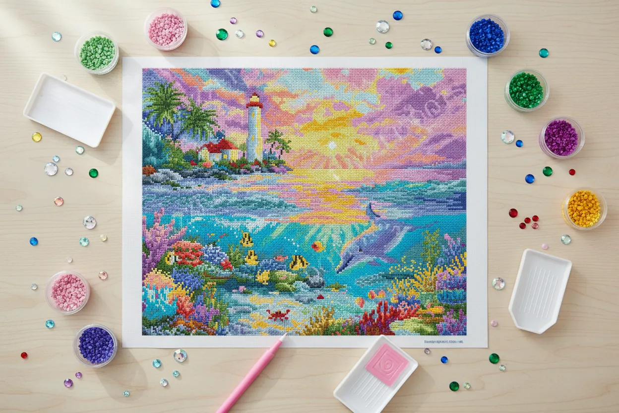 Leti Stitch LDS 7014 Dolphin’s Paradise diamond painting 45x37