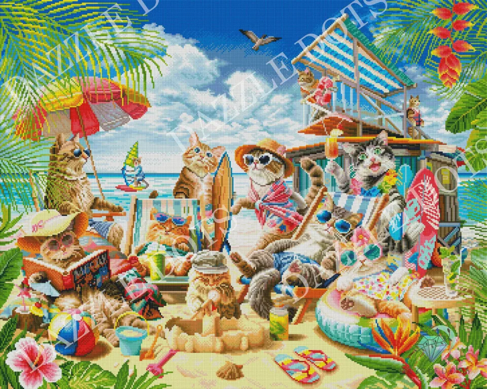Leti Stitch LDS-7038 Cats On The Beach diamond painting 90x72 cm