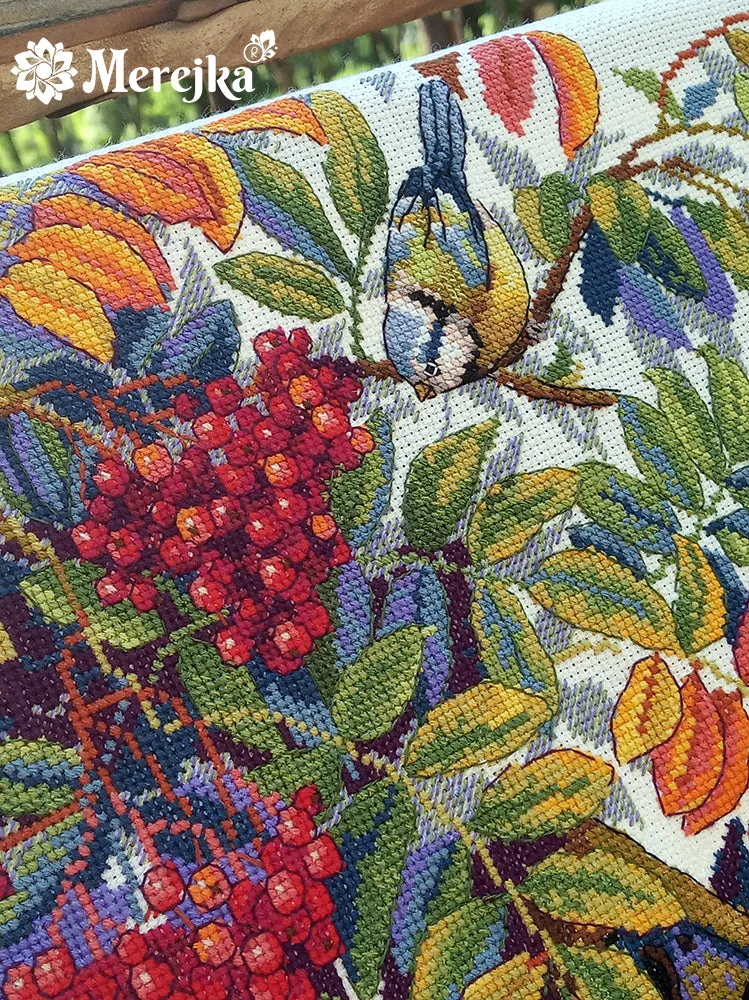 Merejka Colorful Rowan borduurpakket 27x37 ecru herfst