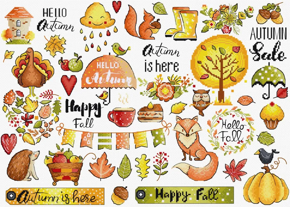 Leti Stitch L8221 Autumn Sampler borduurpakket 38x27 herfst