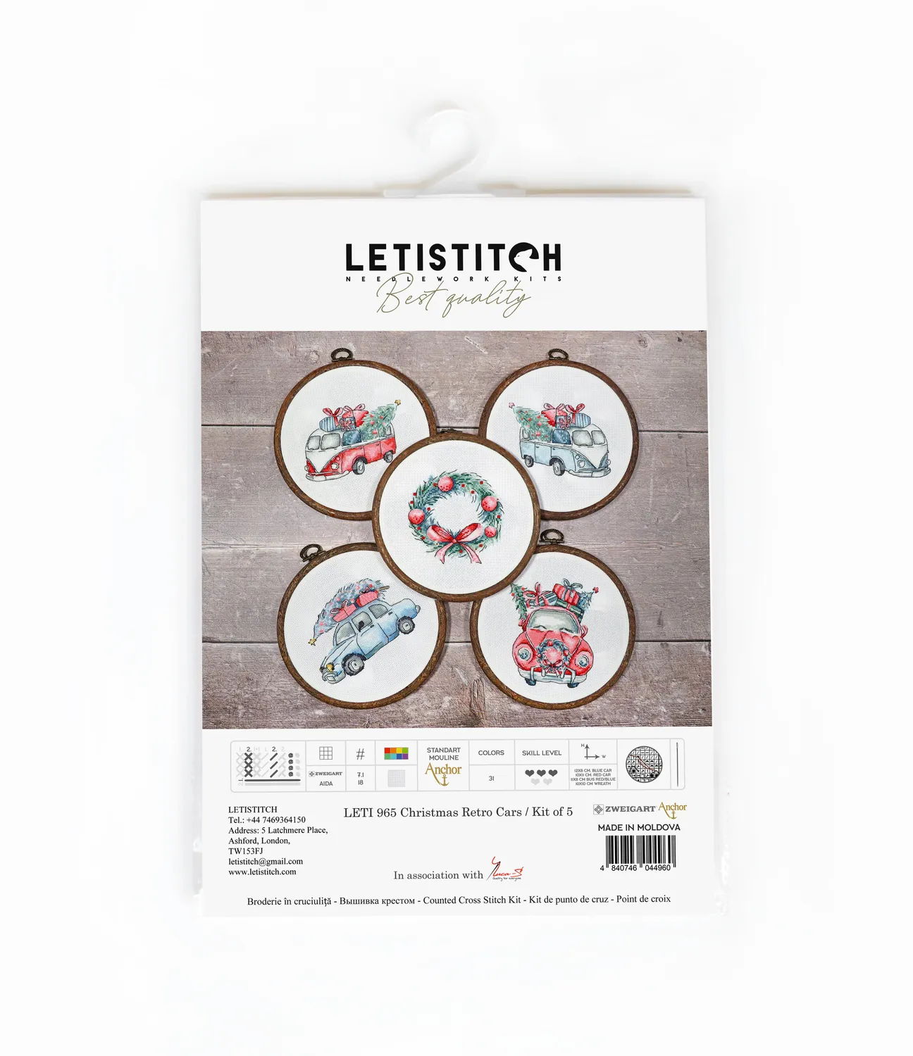 Leti Stitch LETI 965 Christmas Retro Cars borduurpakket 5 stuks