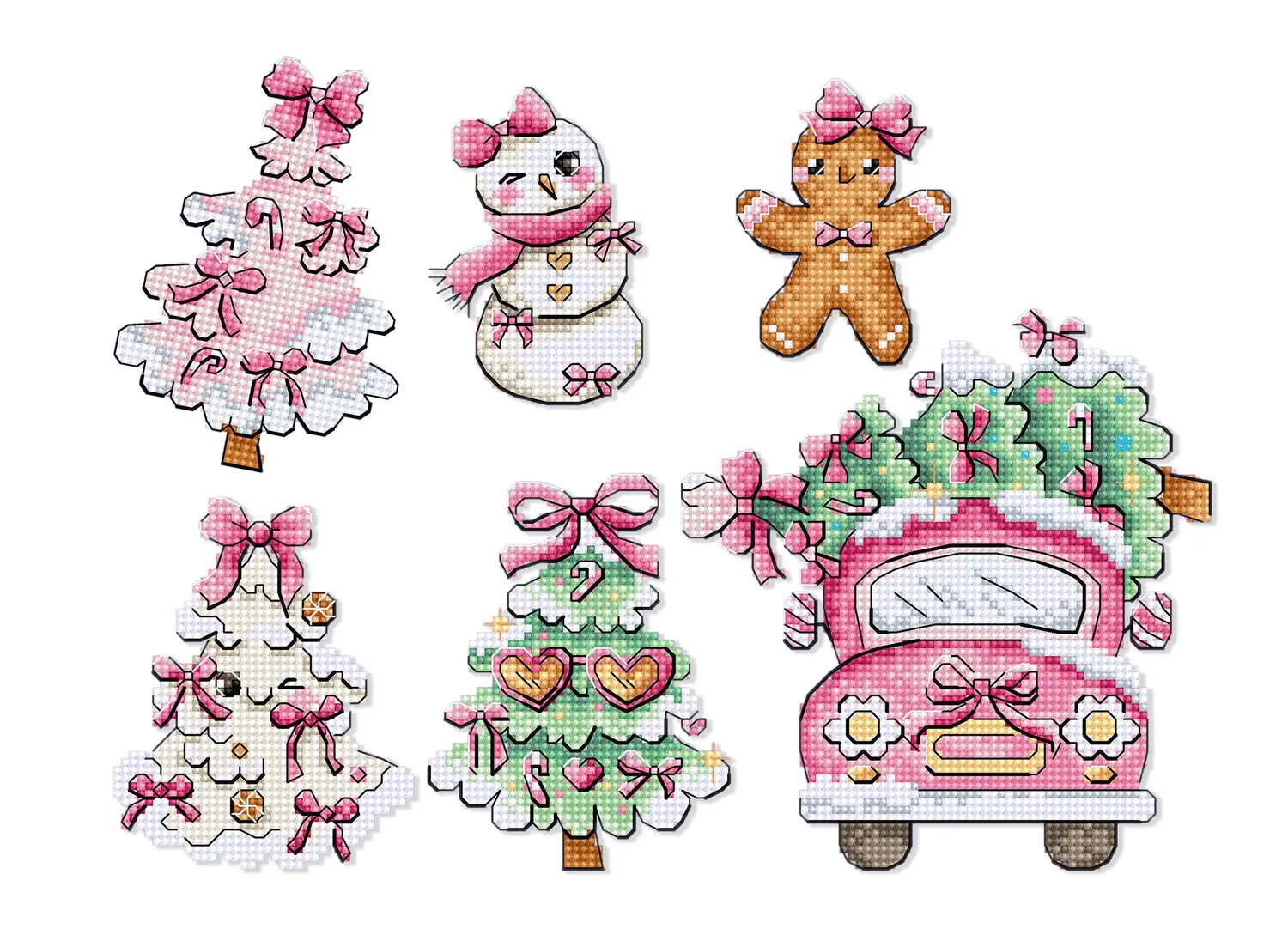 Leti Stitch L9969 Sweetmas Ornaments borduurpakket 6 stuks plastic