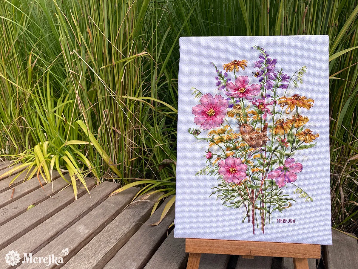 Merejka September Flowers and Wren borduurpakket 30x21