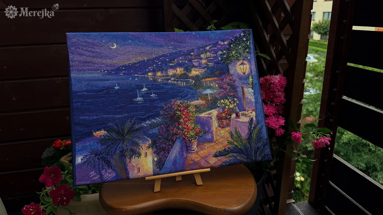 Merejka Côte d’Azur borduurpakket blauw 30x40 cm