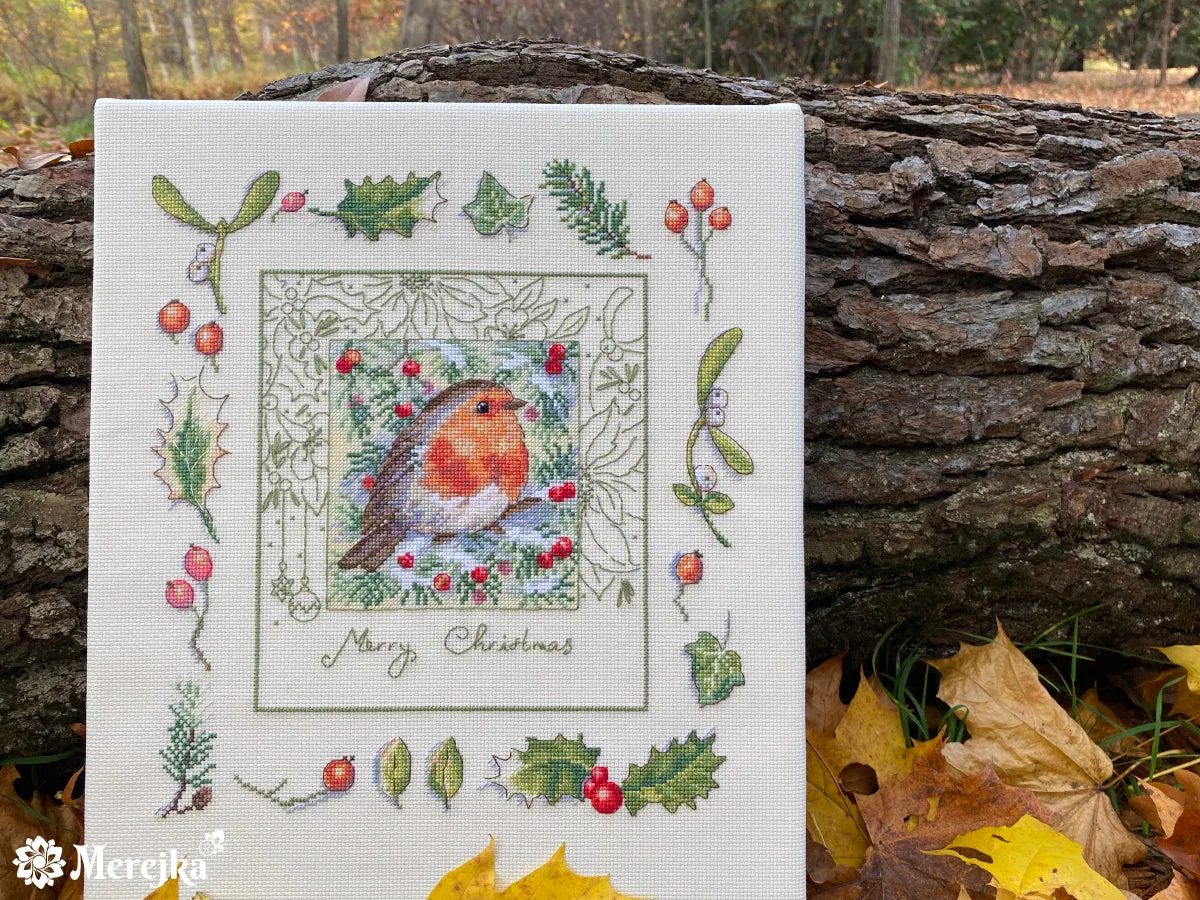 Merejka The Christmas Robin borduurpakket ecru 26x27,5 cm