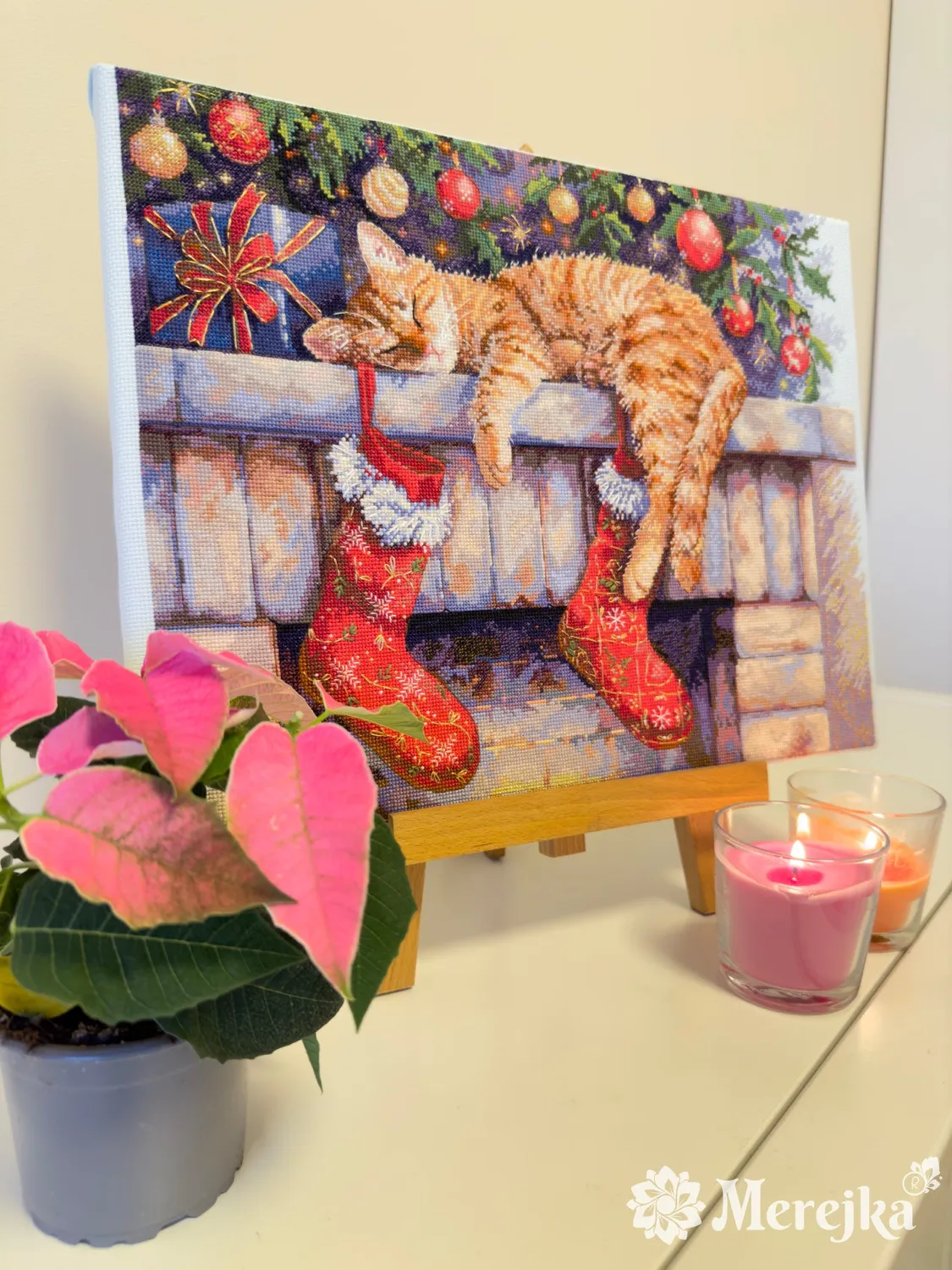 Merejka Santa's Helper borduurpakket Aida 16 ijsblauw 42 kleuren