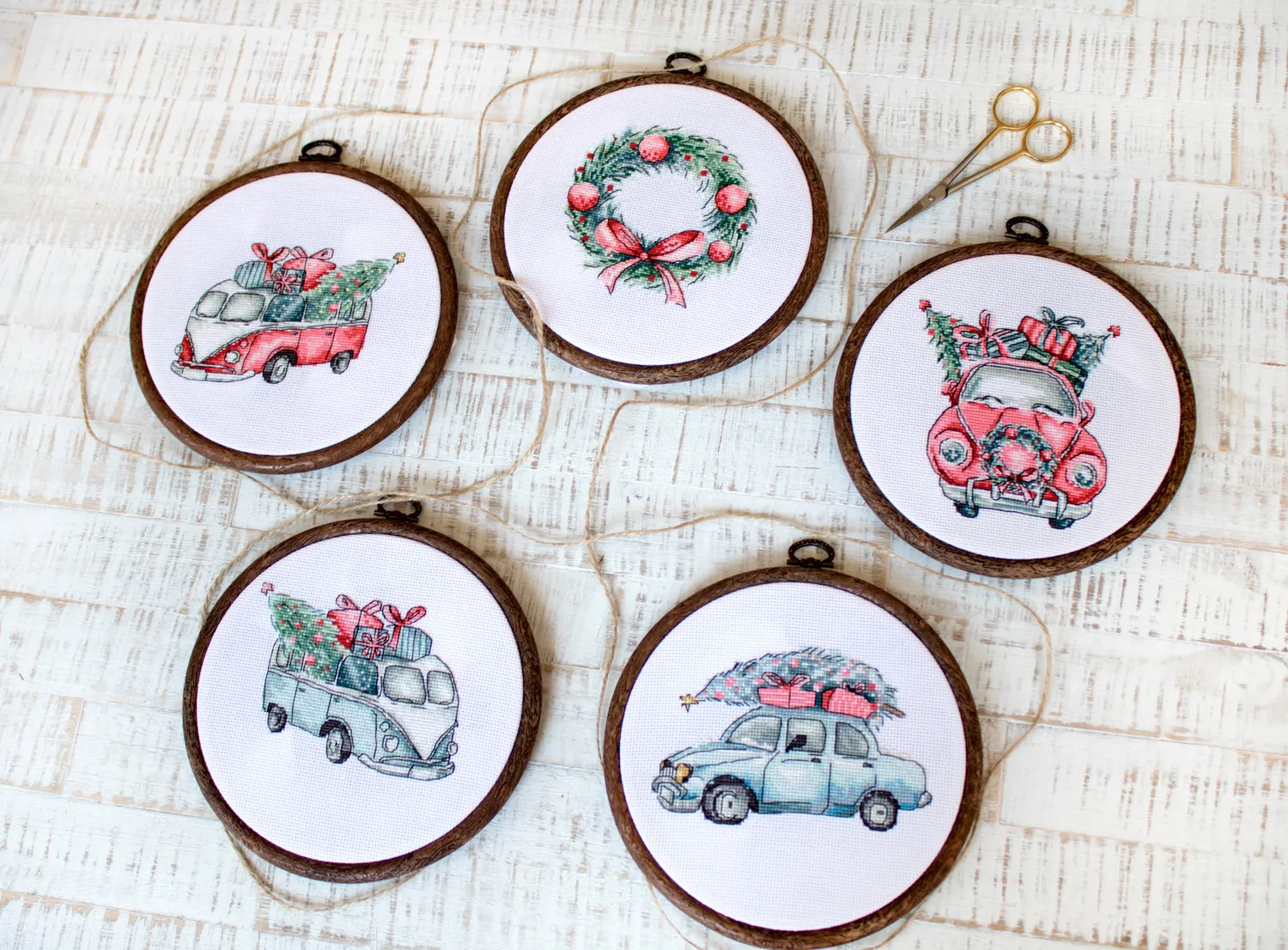Leti Stitch LETI 965 Christmas Retro Cars borduurpakket 5 stuks