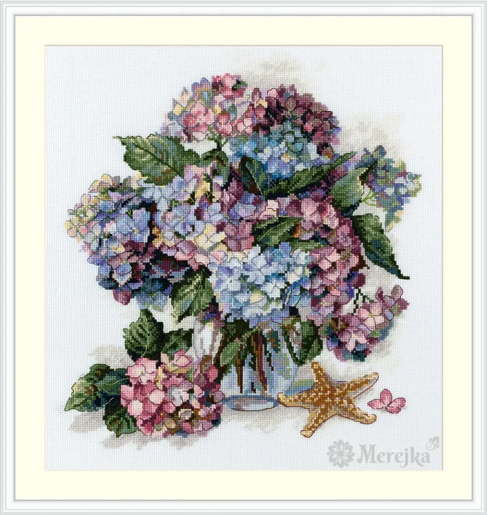 Merejka Hydrangea borduurpakket Aida 16 wit hortensia