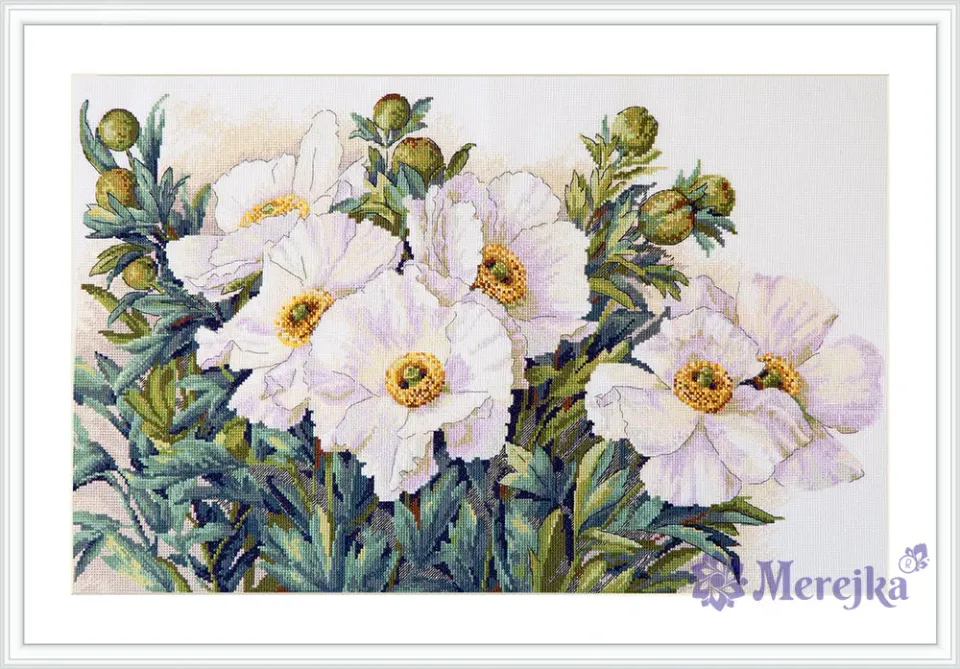 Merejka Garden Beauties borduurpakket Aida 16 wit 50x31 cm