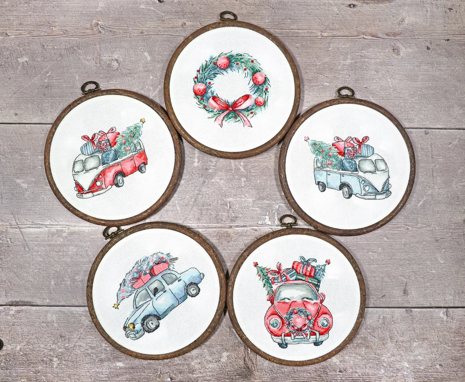 Leti Stitch LETI 965 Christmas Retro Cars borduurpakket 5 stuks
