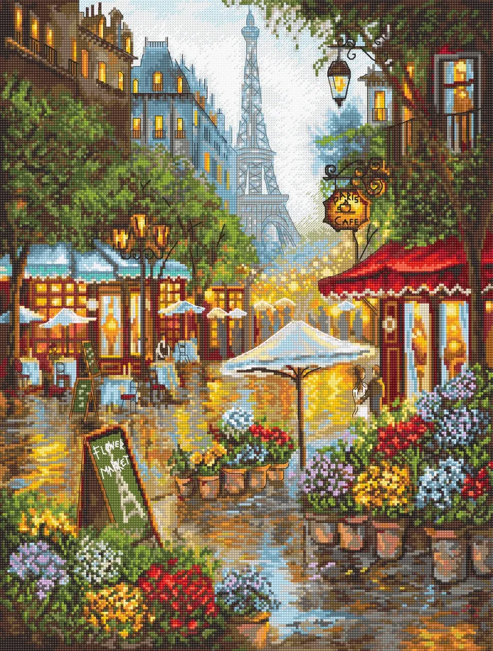 Leti Stitch L8038 Spring Flowers Paris borduurpakket 42x32 cm