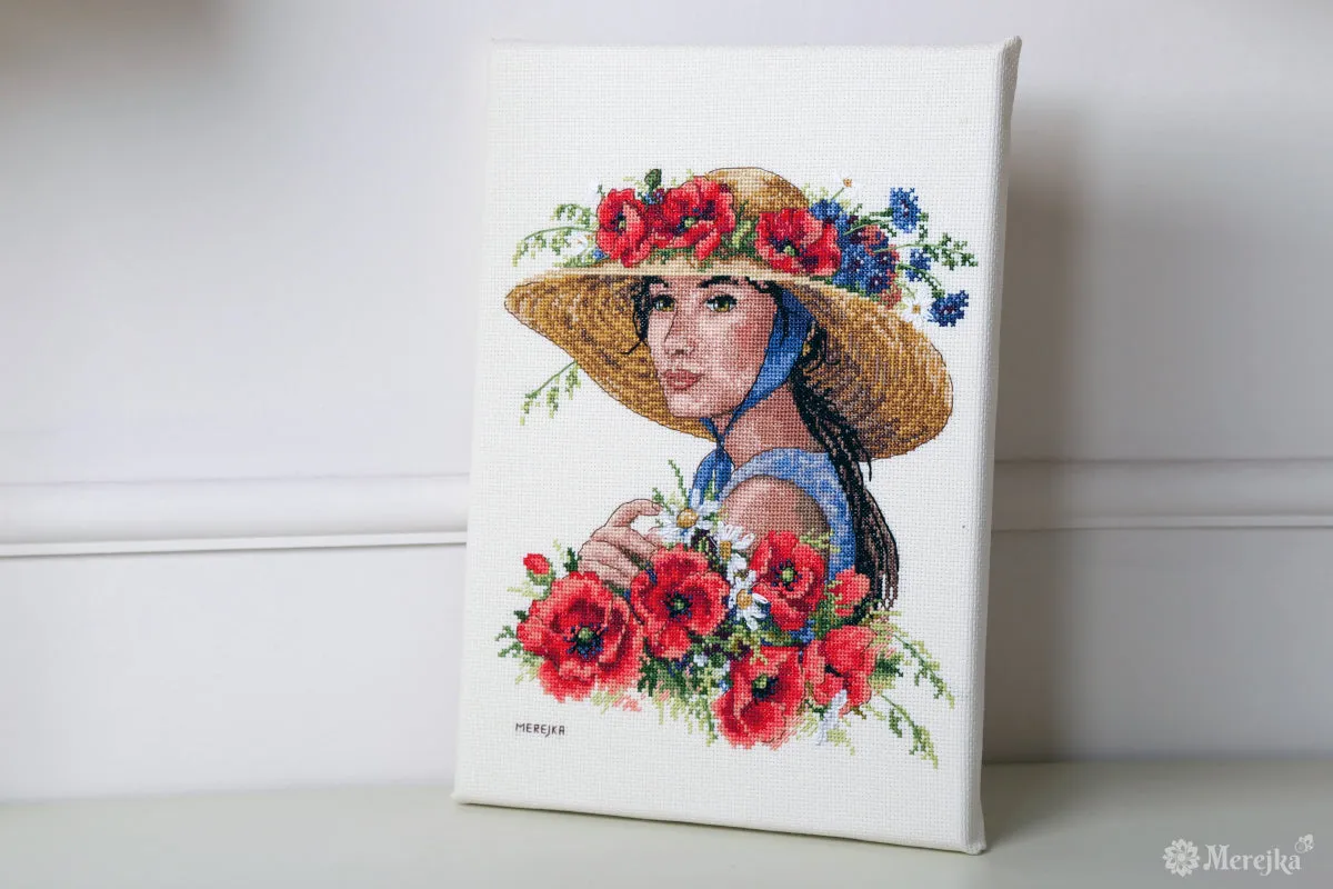 Merejka Flower Hat borduurpakket Aida 16 ecru