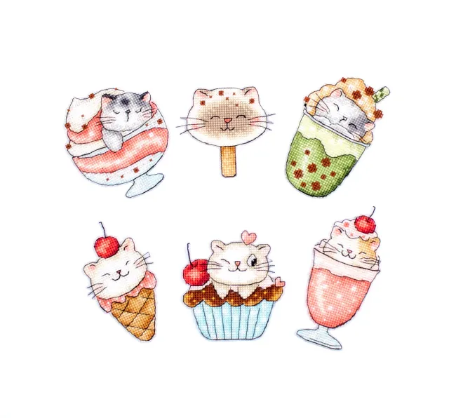 Leti Stitch L8089 Summer Kitties borduurpakket 6 hangers 10x7 cm
