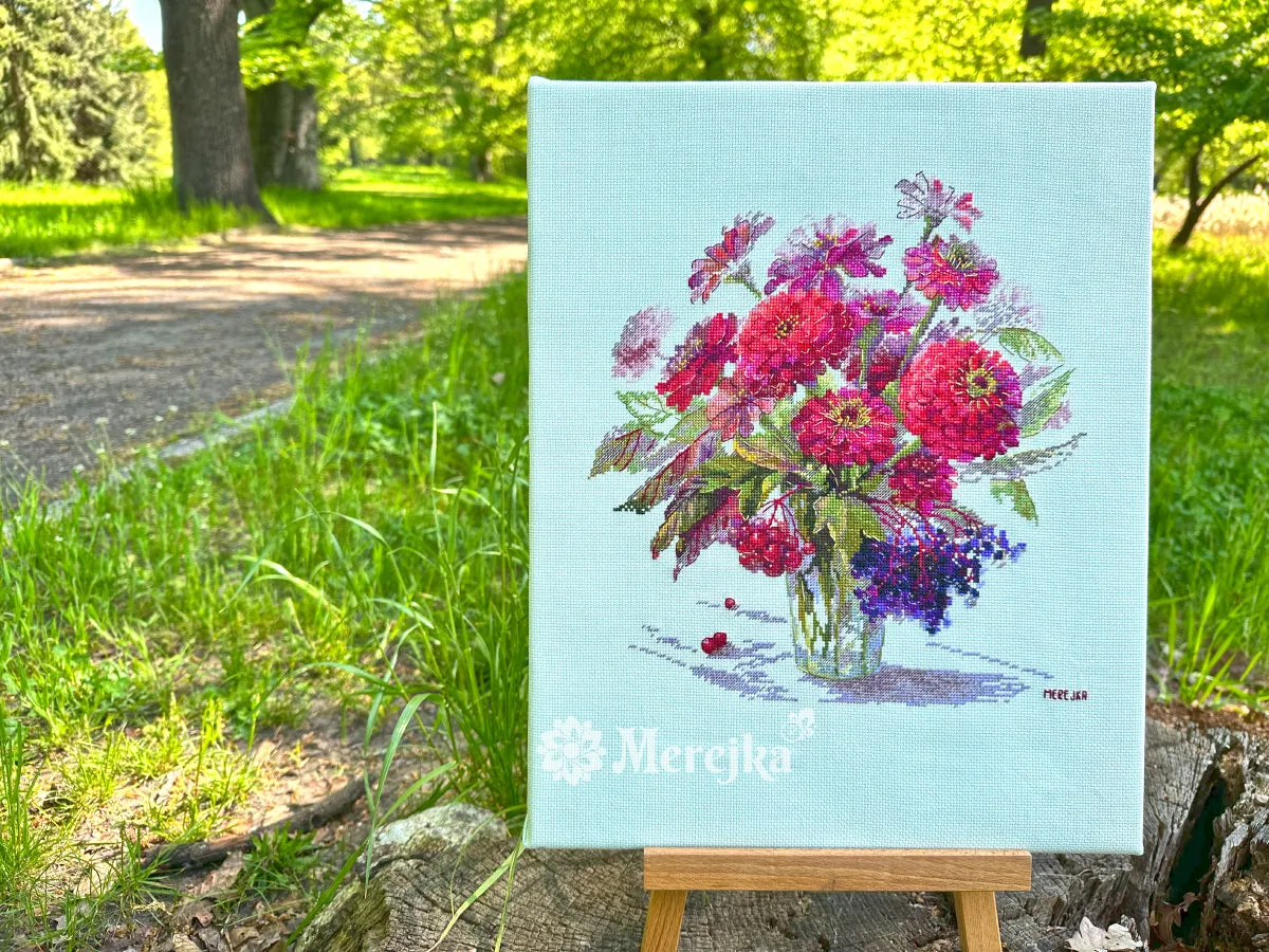 Merejka September Colour borduurpakket Aida 16 ijsblauw