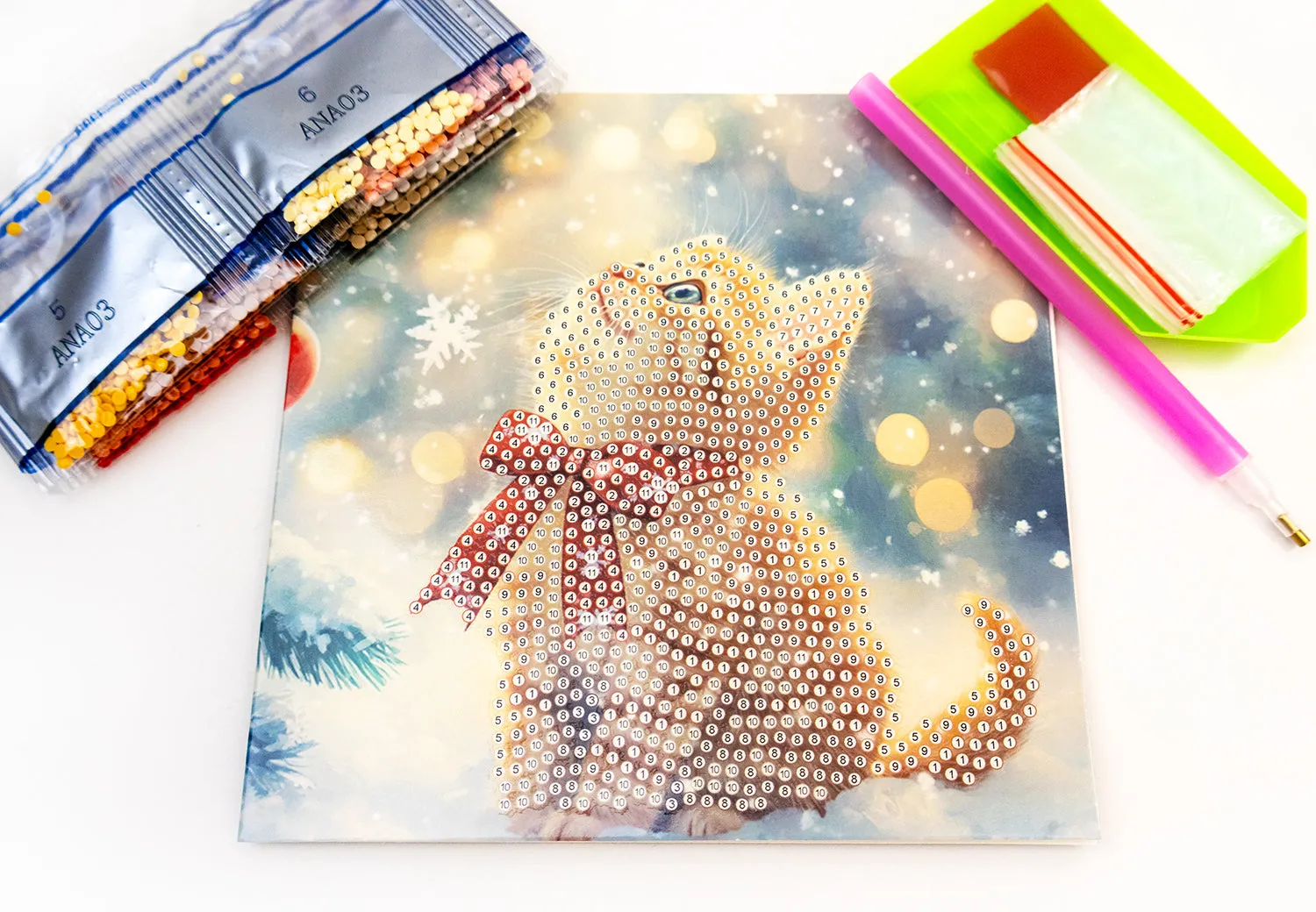 Leti Stitch Merry Meow diamond painting kaart 15x15 cm kat