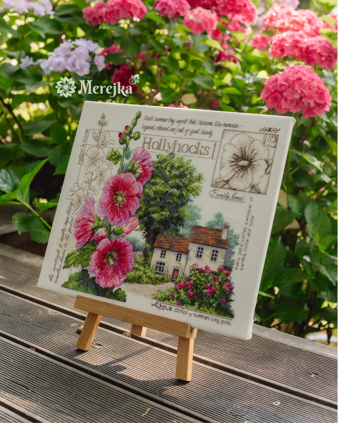 Merejka Hollyhock Cottage borduurpakket huis 30x35