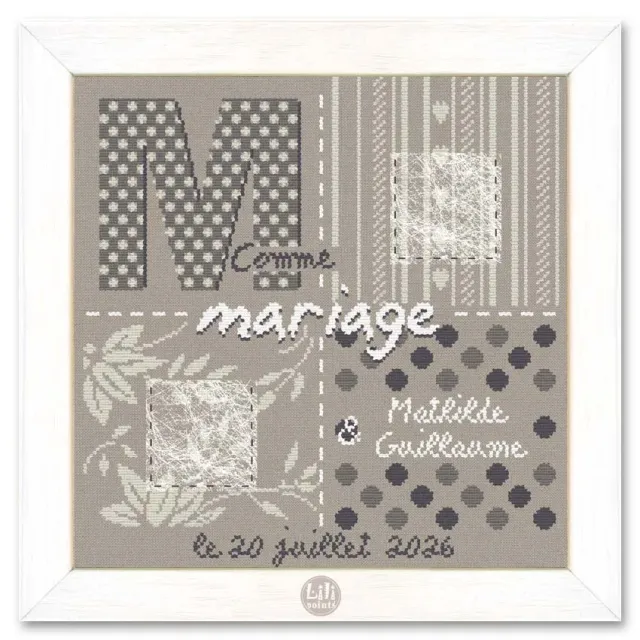 LiliPoints M Marriage borduurpatroon trouwen 157x157 alfabet