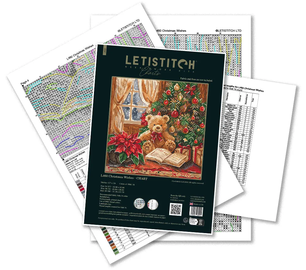 Leti Stitch L460 Christmas Wishes telpatroon geprint DMC