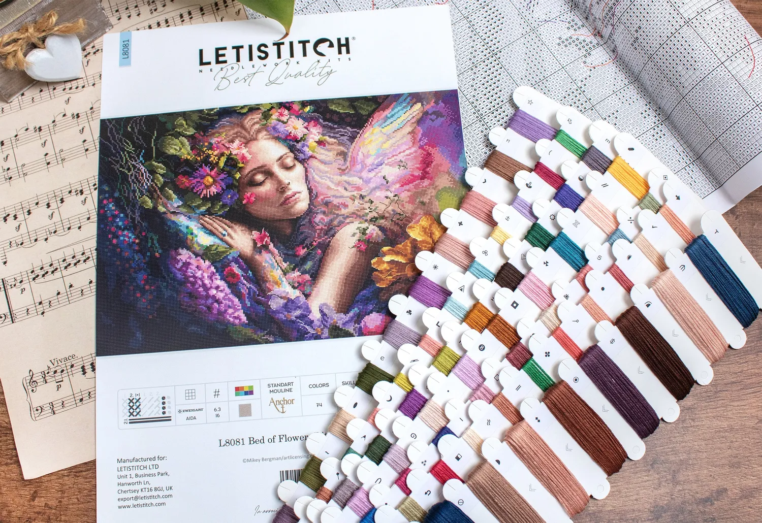 Leti Stitch L8081 Bed of Flowers borduurpakket 42x28 cm Aida 16