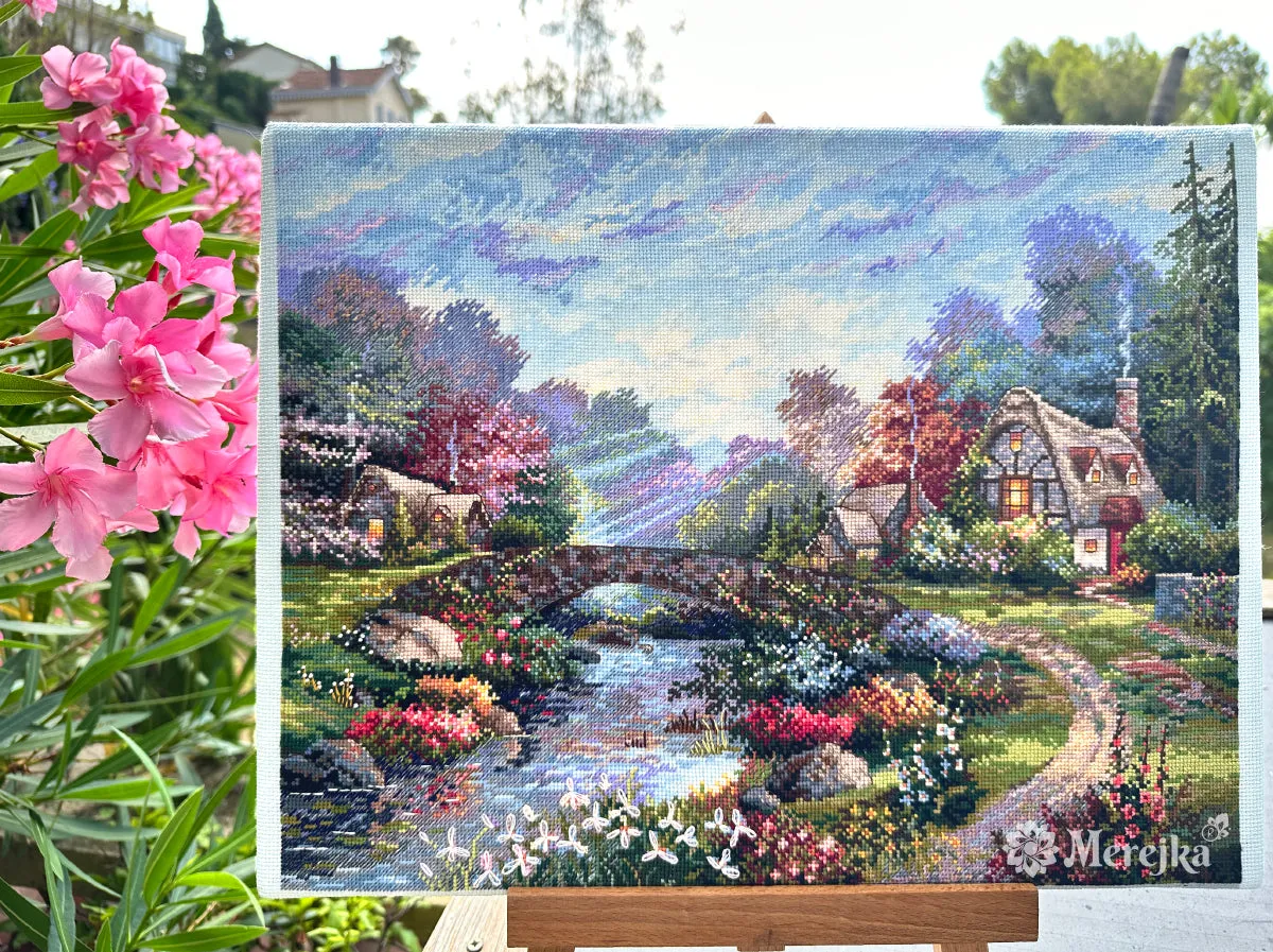 Merejka Springtime Glory borduurpakket Aida 16 ijsblauw