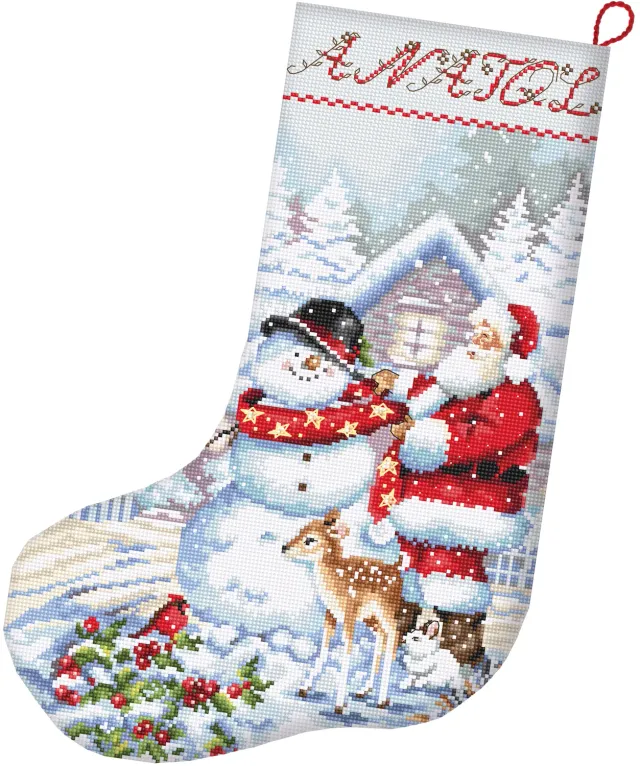 Leti Stitch L8016 Snowman Kerstsok borduurpakket vilt