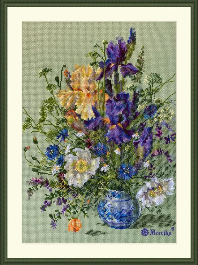 Merejka Irises and Wildflowers borduurpakket 25x35 bloemen